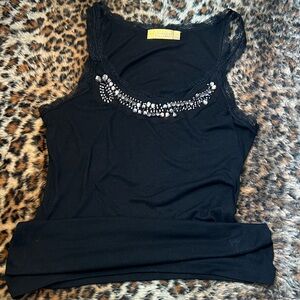 Vintage Y2K Princess Vera Wang Black Camisole with Embellishments